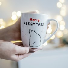 Zabawny kubek na święta 300 ml - Kubek Merry Kissmyass z misiem