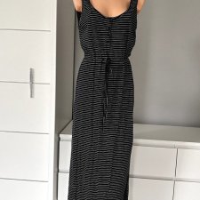 Sukienka bawełniana Vero Moda r. L 40 przewiewna maxi długa czarna w biały prążek wiązana w pasie