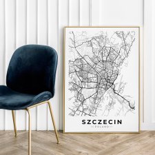 Mapa Szczecina  - plakat 50x70 cm  - plakat Szczecin czarno-biały