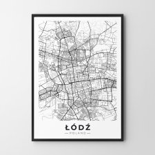 Mapa Łodzi  - plakat A4  - plakat Łódź czarno-biały