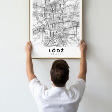 Mapa Łodzi  - plakat 61x91 cm  - plakat Łódź czarno-biały