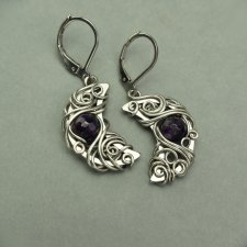 Kolczyki księżyce, półksiężyce, ametyst, stal chirurgiczna, wire wrapping