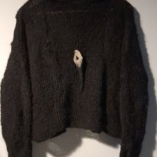 czarny moherowy sweter z kapturem hand made