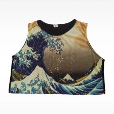 Vintage Avant Garde Top Hokusai Sea Print Bluzka Fala Hokusai Top