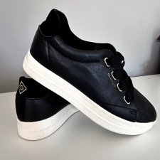 Gant 36 100% skóra naturalna buty sneakers premium wierzch i środek na platformie czarne kremowe złote