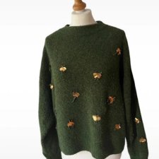 H&M zielony sweter w złote ważki pszczoły ???? owady Oversize