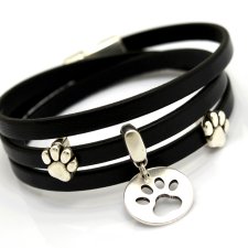 BRANSOLETKA SKÓRZANA MAGNETOOS TRIPLE ANIMALLO & PAW CHARMS CZARNA