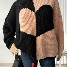 Czarno-morelowy sweter damski z wełną, Esilla, r. M/L