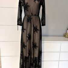 Suknia sukienka maxi długa z koronki elegancka bal studniówka wesele czarna r. S/M