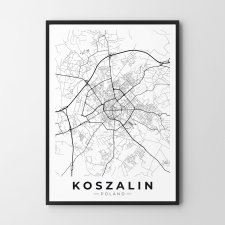 Mapa Koszalina  - plakat A4 - plakat Koszalin czarno-biały