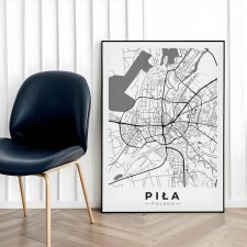 Mapa Piły - plakat 50x70 cm - plakat Piła czarno-biały