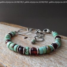 TURQUOISE-CHERRY-SILVER bransoletka z turkusu, bursztynu i srebra