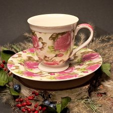 FIliżanka i spodek Bone China wzór róże