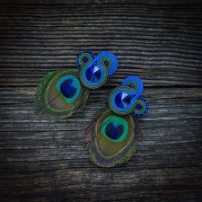 Peacock Eye-  klipsy soutache z piórkami