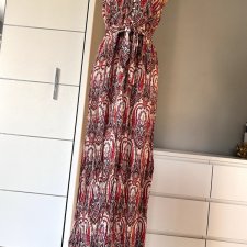 Sukienka maxi długa Debenhams r.42 XL bawełna wiskoza wiązana w pasie seksowny dekolt v