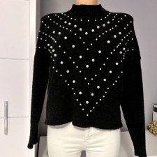 Sweter Only z perełkami półgolf r.M 38 bardzo ciemny grafitowy