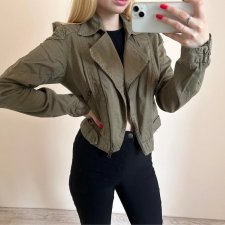 Gina Tricot M 38 kurtka khaki zielona w stylu ramoneski bawełniana