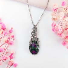 Naszyjnik Zoisyt z Rubinem stal chirurgiczna wisiorek handmade wirewrapping