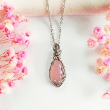 Naszyjnik Agat Różowy stal chirurgiczna wisiorek handmade wirewrapping