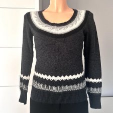 Sweter vintage ciemny szary z dużym dekoltem kaszmir ciepły rozmiar S