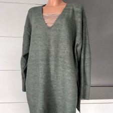 Sweter oversize zielono-szary H&M r.L 40 dekolt v