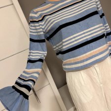 Sweter w paski L 40 Saint tropez niebieski rękawy z falbankami