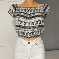 Bluzka krótka crop top r.S 36 H&M × Coachella wiskoza przewiewna elastyczna czarna biała