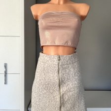 River Island XS 34 kremowa spódniczka z wysokim stanem i złotym zamkiem