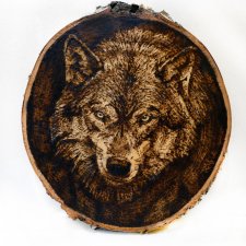 Wilk - pirografia (22x24cm) obraz wypalany na drewnie, wyjątkowy prezent, woodburning, pyrography art