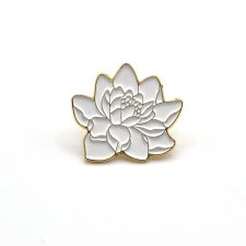 Pin broszka lotus flower lotos biało złoty