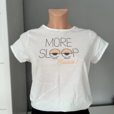 T-shirt S biały z napisem More Sleep, 100% bawełna