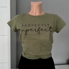 Shein S 100% bawełna khaki zielona bluzka t-shirt z napisem perfectly