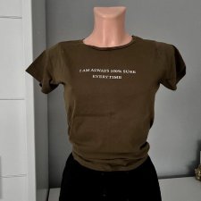 Tom&Rose S 100% bawełna T-shirt khaki z napisem