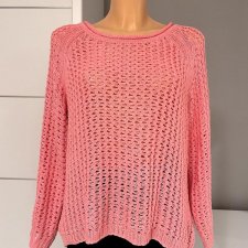 H&M L 40, sweter ażurowy, cukierkowy różowy