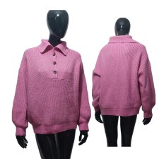 Różowy sweter polo z kołnierzykiem Plus Size Oversize