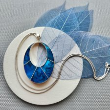 Op Art ❤ Blue Black Eye & Sterling Silver - Large Pendant ❤ Gallery Jewelry ❤ Naszyjnik