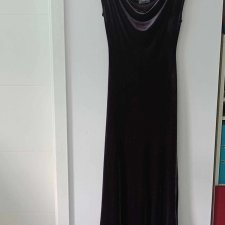 Sukienka wieczorowa maxi długa i elegancka klasyczna 36/38 S/M ciemny fiolet lycra vintage vip