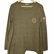 ZARA MILITARY ASYMETRYCZNA BLUZKA NASZYWKI M