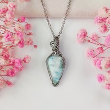 Naszyjnik Larimar stal chirurgiczna wisiorek handmade wirewrapping