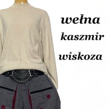 SWETEREK ECRU Z DOMIESZKĄ KASZMIRU I WEŁNY L XL