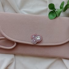 Torebka kopertówka nude, soutache sutasz, torebka ręcznie robiona boho, cielista torebka, wieczorowa torebka, jasnoróżowa torebka