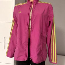 Adidas XL 42, różowa kurtka wiatrówka, zasuwana na zamek, logowana