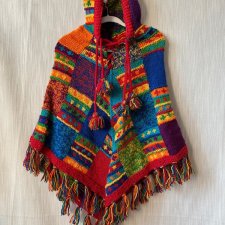 Patchworkowe poncho kolorowe 100% wełna