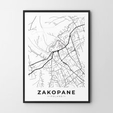 Mapa Zakopane  - plakat 30x40 cm  - plakat Zakopane czarno-biały