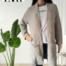 Ciepły kardigan Zara oversize, długi sweter szary