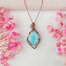 Naszyjnik Larimar złoty stal chirurgiczna wisiorek handmade wirewrapping