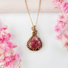 Naszyjnik Thulit złoty stal chirurgiczna wisiorek handmade wirewrapping