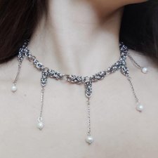 Choker naszyjnik Chainmaille - perły słodkowodne, stal chirurgiczna